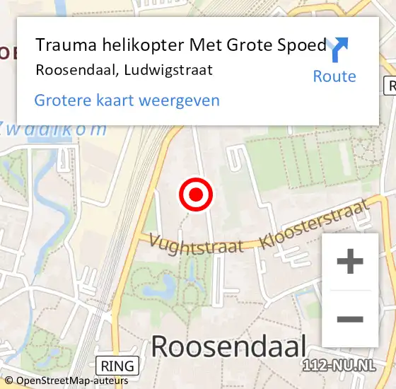 Locatie op kaart van de 112 melding: Trauma helikopter Met Grote Spoed Naar Roosendaal, Ludwigstraat op 23 augustus 2022 18:49