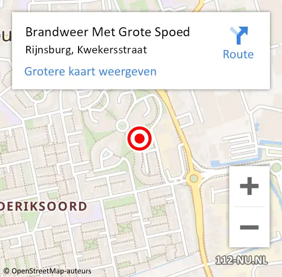 Locatie op kaart van de 112 melding: Brandweer Met Grote Spoed Naar Rijnsburg, Kwekersstraat op 23 augustus 2022 18:52