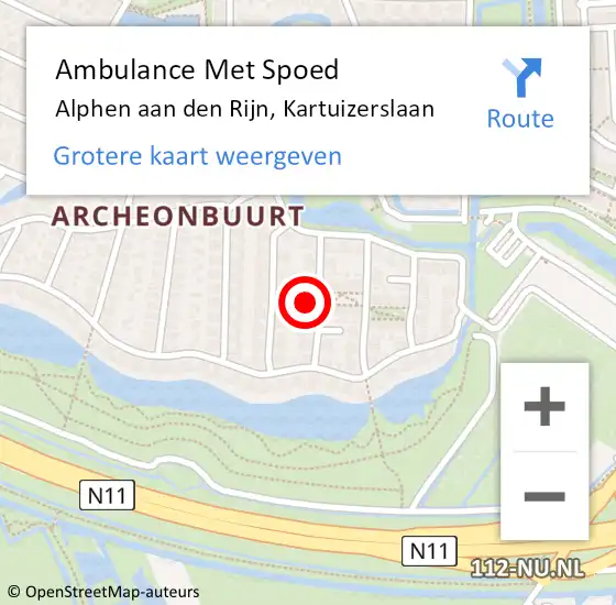 Locatie op kaart van de 112 melding: Ambulance Met Spoed Naar Alphen aan den Rijn, Kartuizerslaan op 23 augustus 2022 19:02