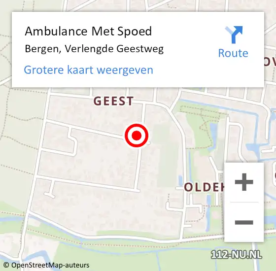 Locatie op kaart van de 112 melding: Ambulance Met Spoed Naar Bergen, Verlengde Geestweg op 23 augustus 2022 19:05