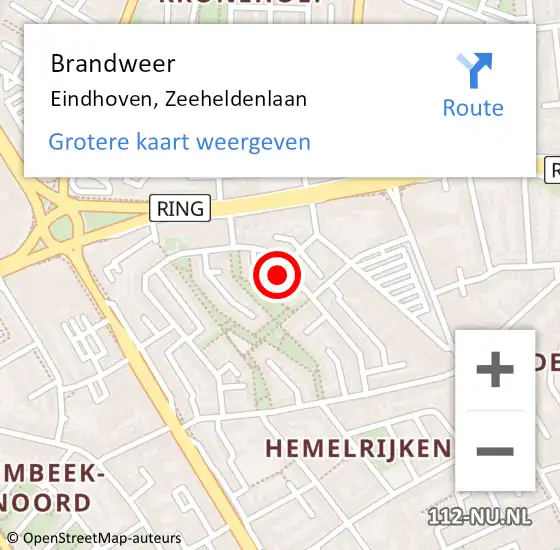 Locatie op kaart van de 112 melding: Brandweer Eindhoven, Zeeheldenlaan op 23 augustus 2022 19:10