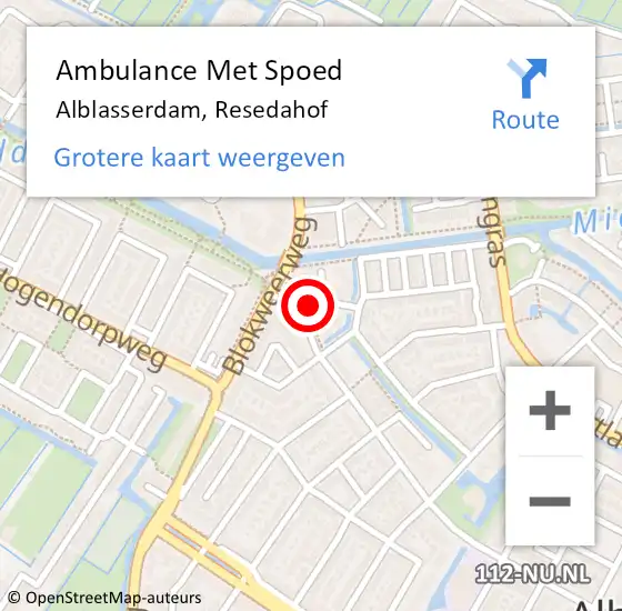 Locatie op kaart van de 112 melding: Ambulance Met Spoed Naar Alblasserdam, Resedahof op 23 augustus 2022 19:51