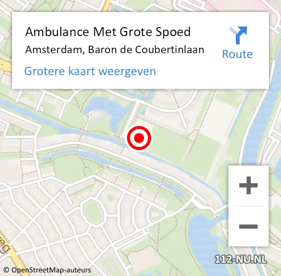 Locatie op kaart van de 112 melding: Ambulance Met Grote Spoed Naar Amsterdam, Baron de Coubertinlaan op 23 augustus 2022 20:07