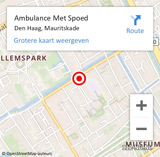 Locatie op kaart van de 112 melding: Ambulance Met Spoed Naar Den Haag, Mauritskade op 23 augustus 2022 20:28