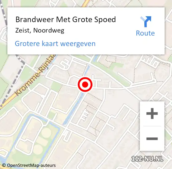 Locatie op kaart van de 112 melding: Brandweer Met Grote Spoed Naar Zeist, Noordweg op 23 augustus 2022 20:52