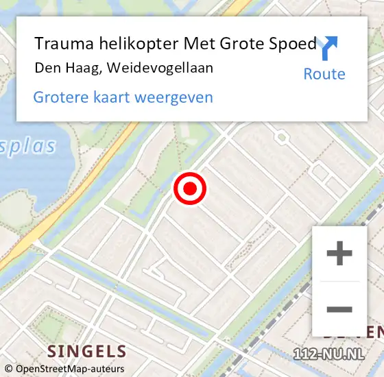 Locatie op kaart van de 112 melding: Trauma helikopter Met Grote Spoed Naar Den Haag, Weidevogellaan op 23 augustus 2022 20:54