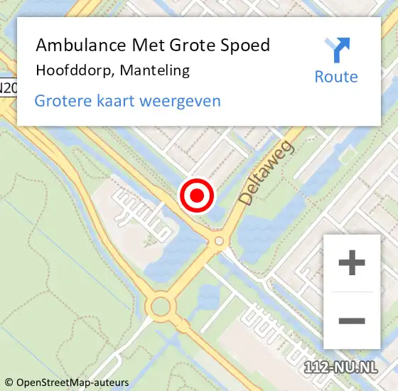 Locatie op kaart van de 112 melding: Ambulance Met Grote Spoed Naar Hoofddorp, Manteling op 23 augustus 2022 20:59