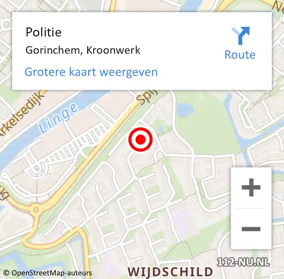 Locatie op kaart van de 112 melding: Politie Gorinchem, Kroonwerk op 23 augustus 2022 21:03