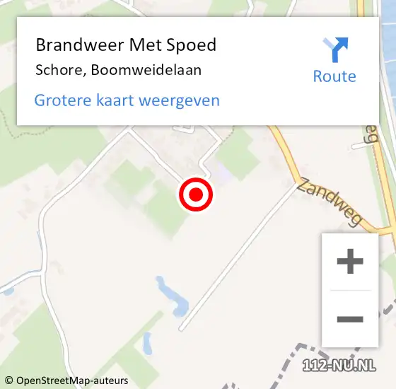 Locatie op kaart van de 112 melding: Brandweer Met Spoed Naar Schore, Boomweidelaan op 23 augustus 2022 21:25