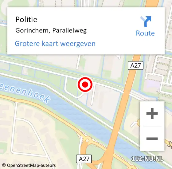 Locatie op kaart van de 112 melding: Politie Gorinchem, Parallelweg op 23 augustus 2022 22:02