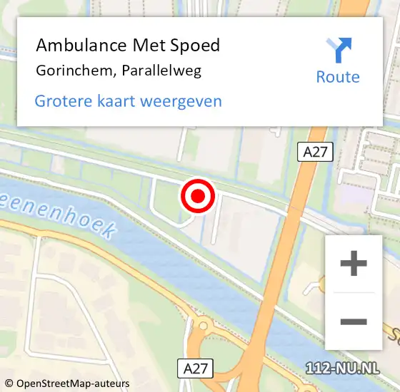 Locatie op kaart van de 112 melding: Ambulance Met Spoed Naar Gorinchem, Parallelweg op 23 augustus 2022 22:06