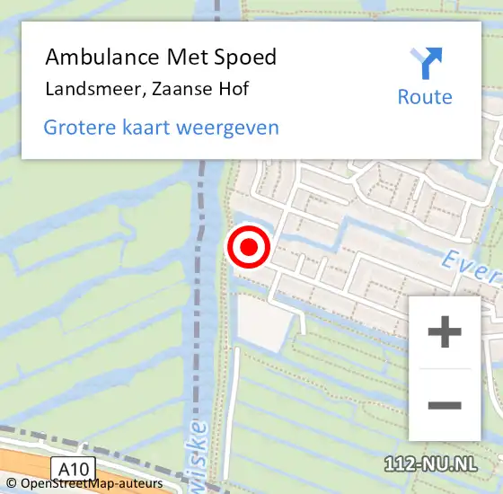 Locatie op kaart van de 112 melding: Ambulance Met Spoed Naar Landsmeer, Zaanse Hof op 23 augustus 2022 22:27