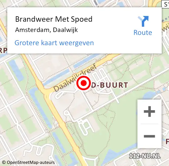 Locatie op kaart van de 112 melding: Brandweer Met Spoed Naar Amsterdam-Zuidoost, Daalwijk op 23 augustus 2022 23:04