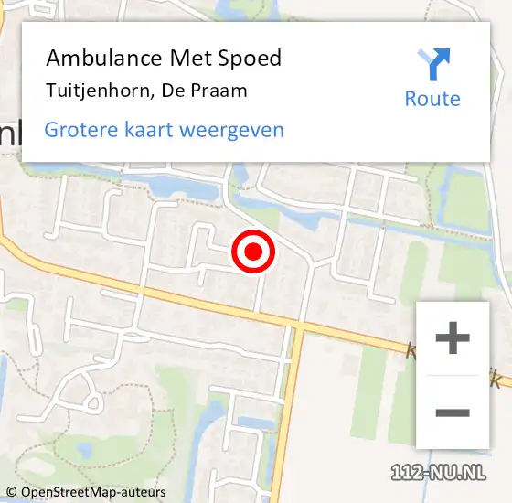 Locatie op kaart van de 112 melding: Ambulance Met Spoed Naar Tuitjenhorn, De Praam op 23 augustus 2022 23:59