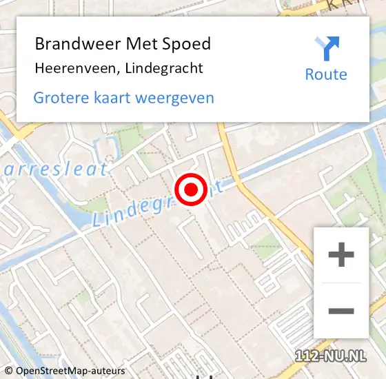 Locatie op kaart van de 112 melding: Brandweer Met Spoed Naar Heerenveen, Lindegracht op 24 augustus 2022 00:16