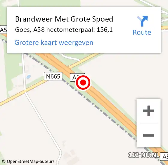 Locatie op kaart van de 112 melding: Brandweer Met Grote Spoed Naar Goes, A58 hectometerpaal: 156,1 op 24 augustus 2022 00:27