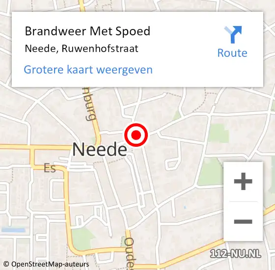 Locatie op kaart van de 112 melding: Brandweer Met Spoed Naar Neede, Ruwenhofstraat op 24 augustus 2022 03:19