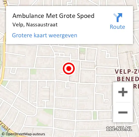 Locatie op kaart van de 112 melding: Ambulance Met Grote Spoed Naar Velp, Nassaustraat op 24 augustus 2022 03:24