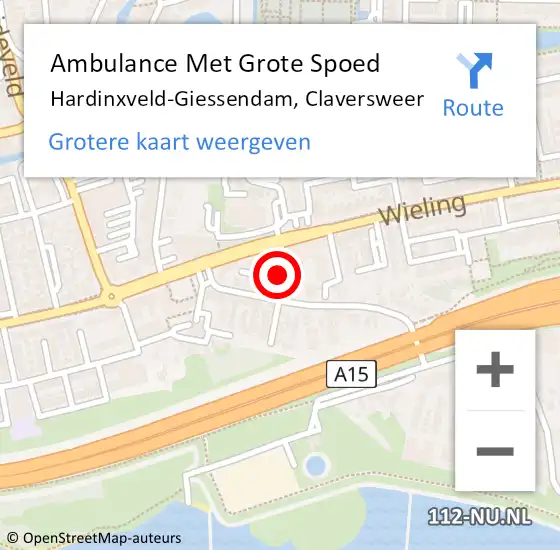 Locatie op kaart van de 112 melding: Ambulance Met Grote Spoed Naar Hardinxveld-Giessendam, Claversweer op 24 augustus 2022 05:07