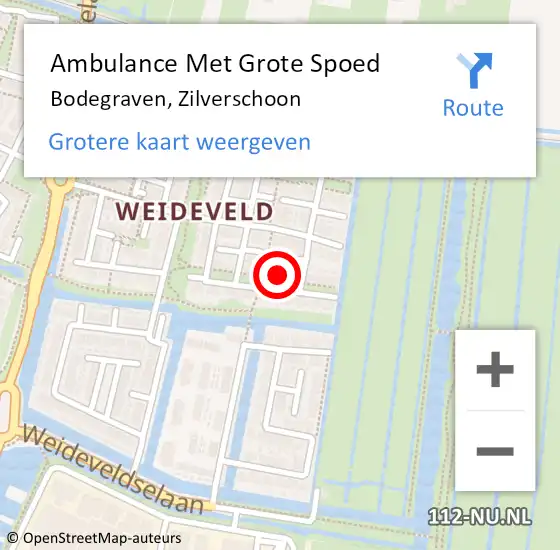 Locatie op kaart van de 112 melding: Ambulance Met Grote Spoed Naar Bodegraven, Zilverschoon op 24 augustus 2022 06:09