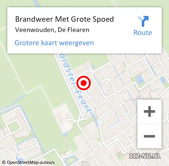 Locatie op kaart van de 112 melding: Brandweer Met Grote Spoed Naar Veenwouden, De Flearen op 24 augustus 2022 06:27