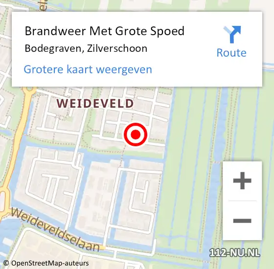 Locatie op kaart van de 112 melding: Brandweer Met Grote Spoed Naar Bodegraven, Zilverschoon op 24 augustus 2022 06:32