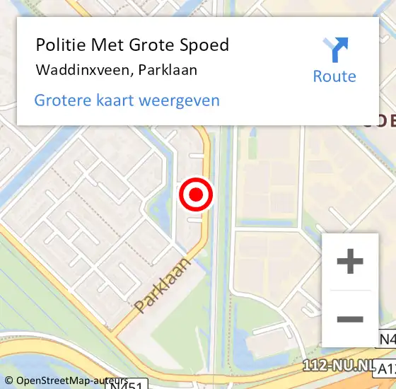 Locatie op kaart van de 112 melding: Politie Met Grote Spoed Naar Waddinxveen, Parklaan op 24 augustus 2022 07:20