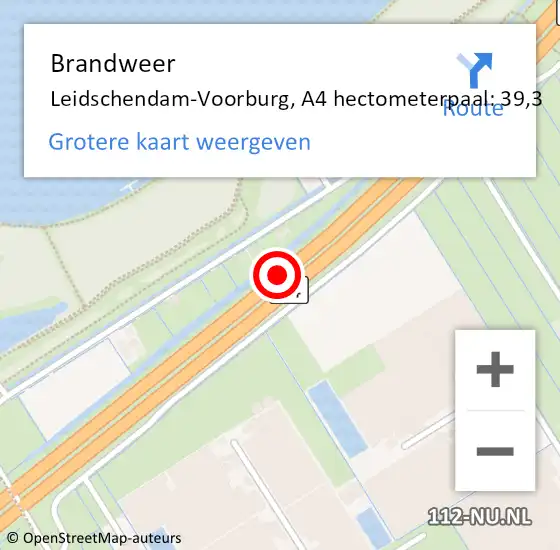Locatie op kaart van de 112 melding: Brandweer Leidschendam-Voorburg, A4 hectometerpaal: 39,3 op 24 augustus 2022 07:59
