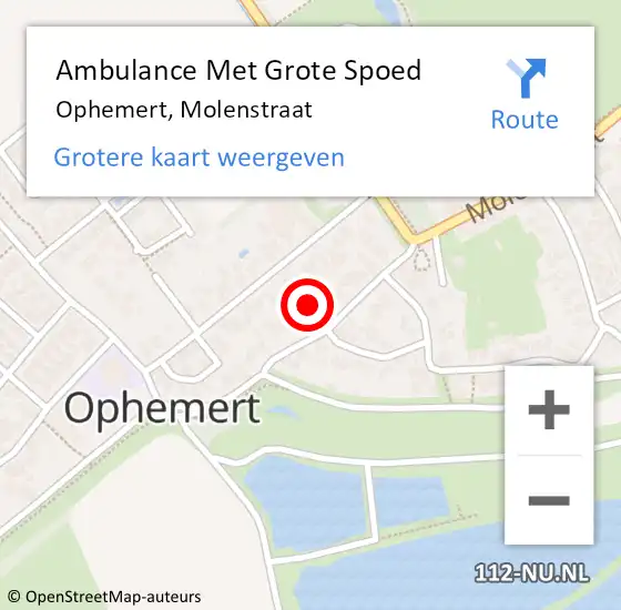 Locatie op kaart van de 112 melding: Ambulance Met Grote Spoed Naar Ophemert, Molenstraat op 24 augustus 2022 08:05