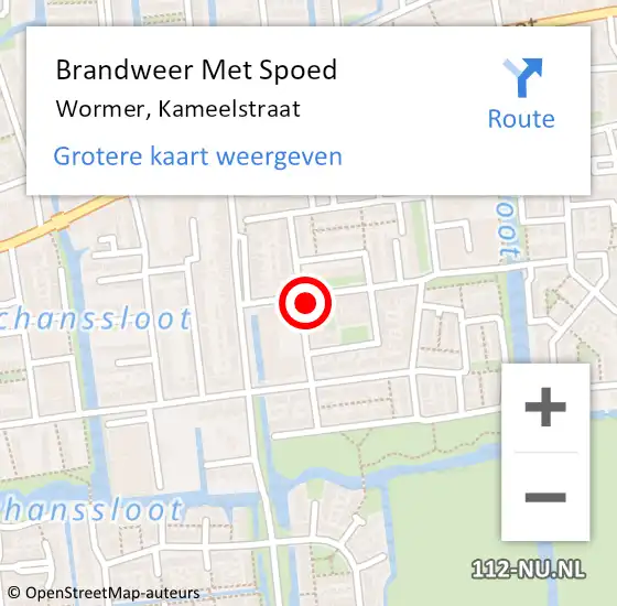 Locatie op kaart van de 112 melding: Brandweer Met Spoed Naar Wormer, Kameelstraat op 24 augustus 2022 08:07