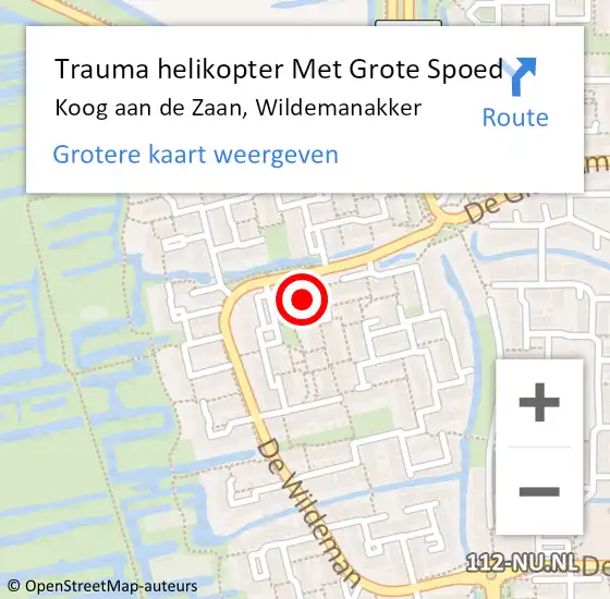 Locatie op kaart van de 112 melding: Trauma helikopter Met Grote Spoed Naar Koog aan de Zaan, Wildemanakker op 24 augustus 2022 08:29