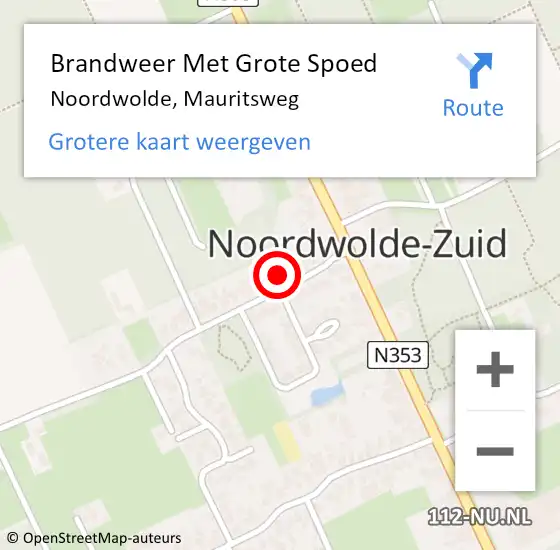 Locatie op kaart van de 112 melding: Brandweer Met Grote Spoed Naar Noordwolde, Mauritsweg op 24 augustus 2022 08:39