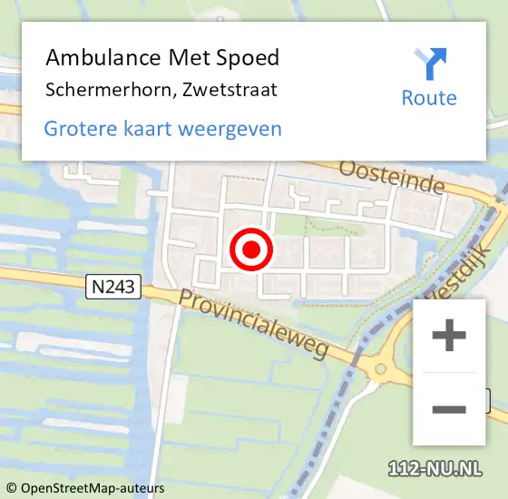 Locatie op kaart van de 112 melding: Ambulance Met Spoed Naar Schermerhorn, Zwetstraat op 24 augustus 2022 09:03