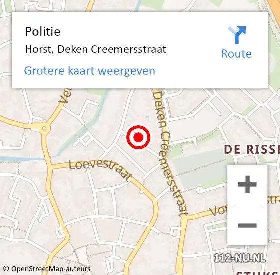 Locatie op kaart van de 112 melding: Politie Horst, Deken Creemersstraat op 24 augustus 2022 09:14