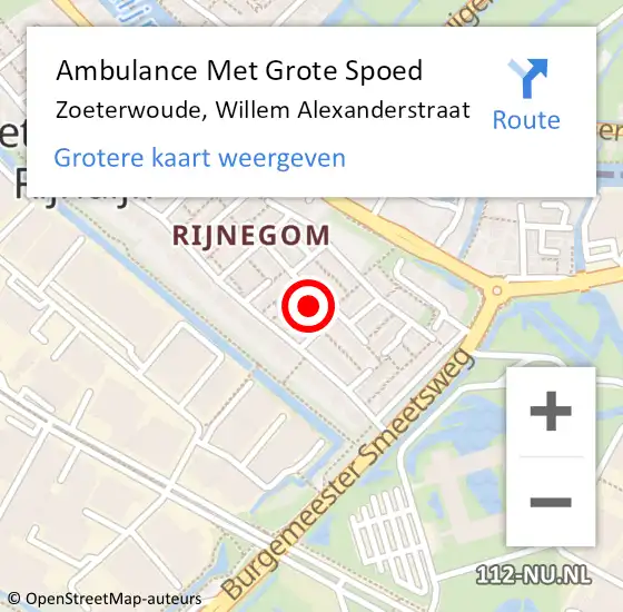 Locatie op kaart van de 112 melding: Ambulance Met Grote Spoed Naar Zoeterwoude, Willem Alexanderstraat op 24 augustus 2022 09:45