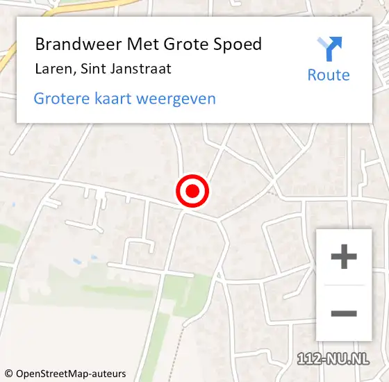 Locatie op kaart van de 112 melding: Brandweer Met Grote Spoed Naar Laren, Sint Janstraat op 24 augustus 2022 10:05