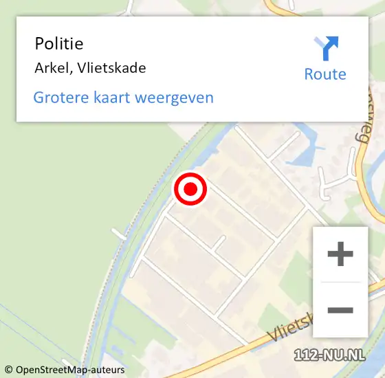 Locatie op kaart van de 112 melding: Politie Arkel, Vlietskade op 24 augustus 2022 10:06