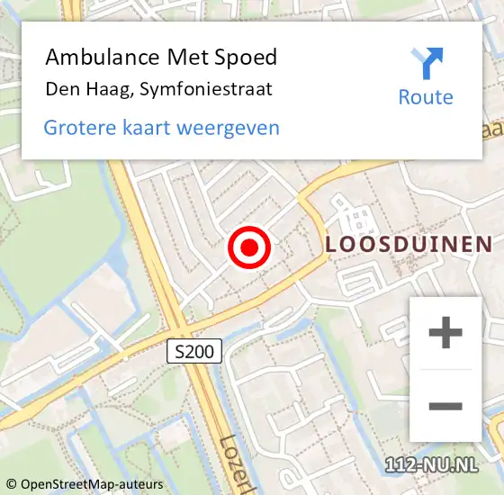 Locatie op kaart van de 112 melding: Ambulance Met Spoed Naar Den Haag, Symfoniestraat op 24 augustus 2022 10:07