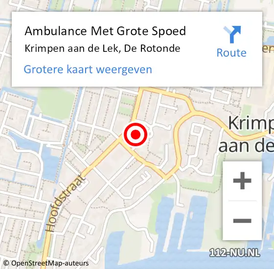 Locatie op kaart van de 112 melding: Ambulance Met Grote Spoed Naar Krimpen aan de Lek, De Rotonde op 24 augustus 2022 10:41