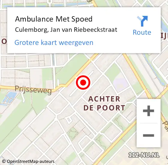 Locatie op kaart van de 112 melding: Ambulance Met Spoed Naar Culemborg, Jan van Riebeeckstraat op 24 augustus 2022 10:43