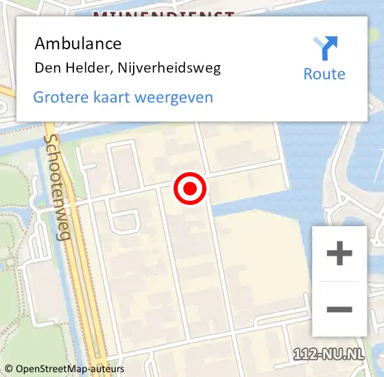 Locatie op kaart van de 112 melding: Ambulance Den Helder, Nijverheidsweg op 24 augustus 2022 11:04