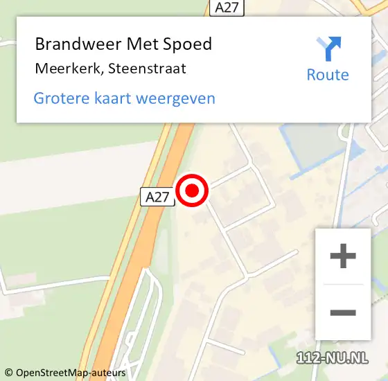 Locatie op kaart van de 112 melding: Brandweer Met Spoed Naar Meerkerk, Steenstraat op 24 augustus 2022 11:12