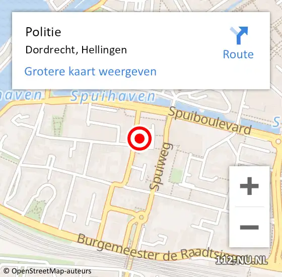 Locatie op kaart van de 112 melding: Politie Dordrecht, Hellingen op 24 augustus 2022 11:13