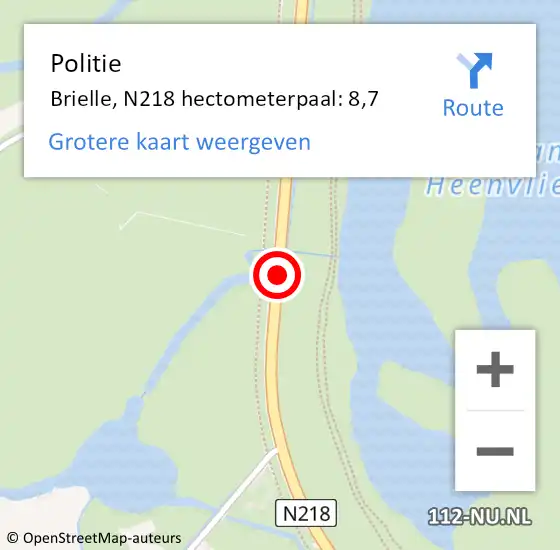 Locatie op kaart van de 112 melding: Politie Brielle, N218 hectometerpaal: 8,7 op 24 augustus 2022 11:26