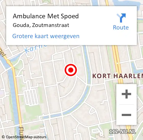 Locatie op kaart van de 112 melding: Ambulance Met Spoed Naar Gouda, Zoutmanstraat op 24 augustus 2022 11:40