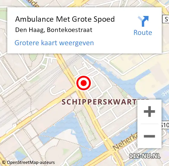 Locatie op kaart van de 112 melding: Ambulance Met Grote Spoed Naar Den Haag, Bontekoestraat op 24 augustus 2022 11:42