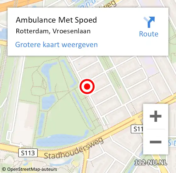 Locatie op kaart van de 112 melding: Ambulance Met Spoed Naar Rotterdam, Vroesenlaan op 24 augustus 2022 11:56