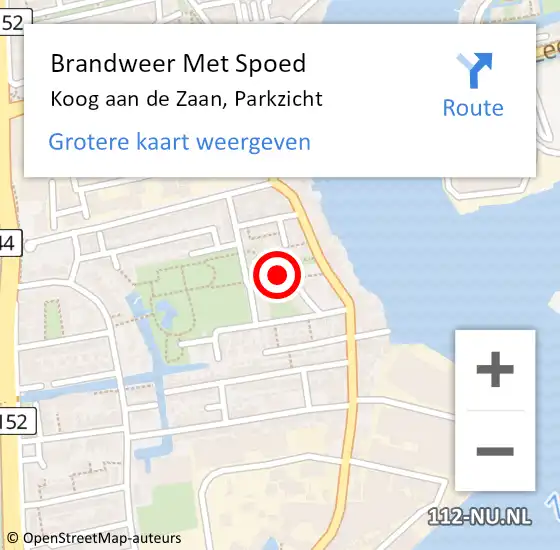 Locatie op kaart van de 112 melding: Brandweer Met Spoed Naar Koog aan de Zaan, Parkzicht op 24 augustus 2022 12:08