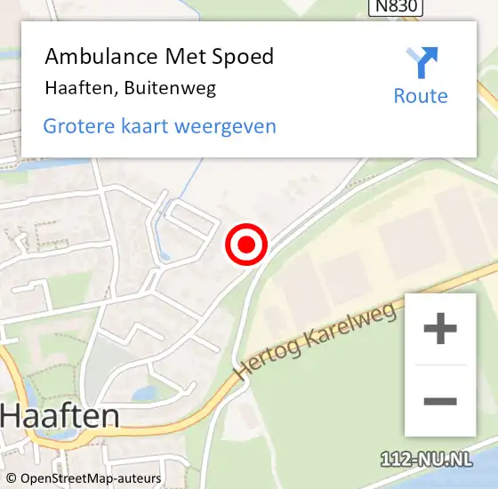 Locatie op kaart van de 112 melding: Ambulance Met Spoed Naar Haaften, Buitenweg op 24 augustus 2022 12:16