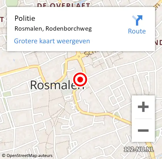 Locatie op kaart van de 112 melding: Politie Rosmalen, Rodenborchweg op 24 augustus 2022 12:40